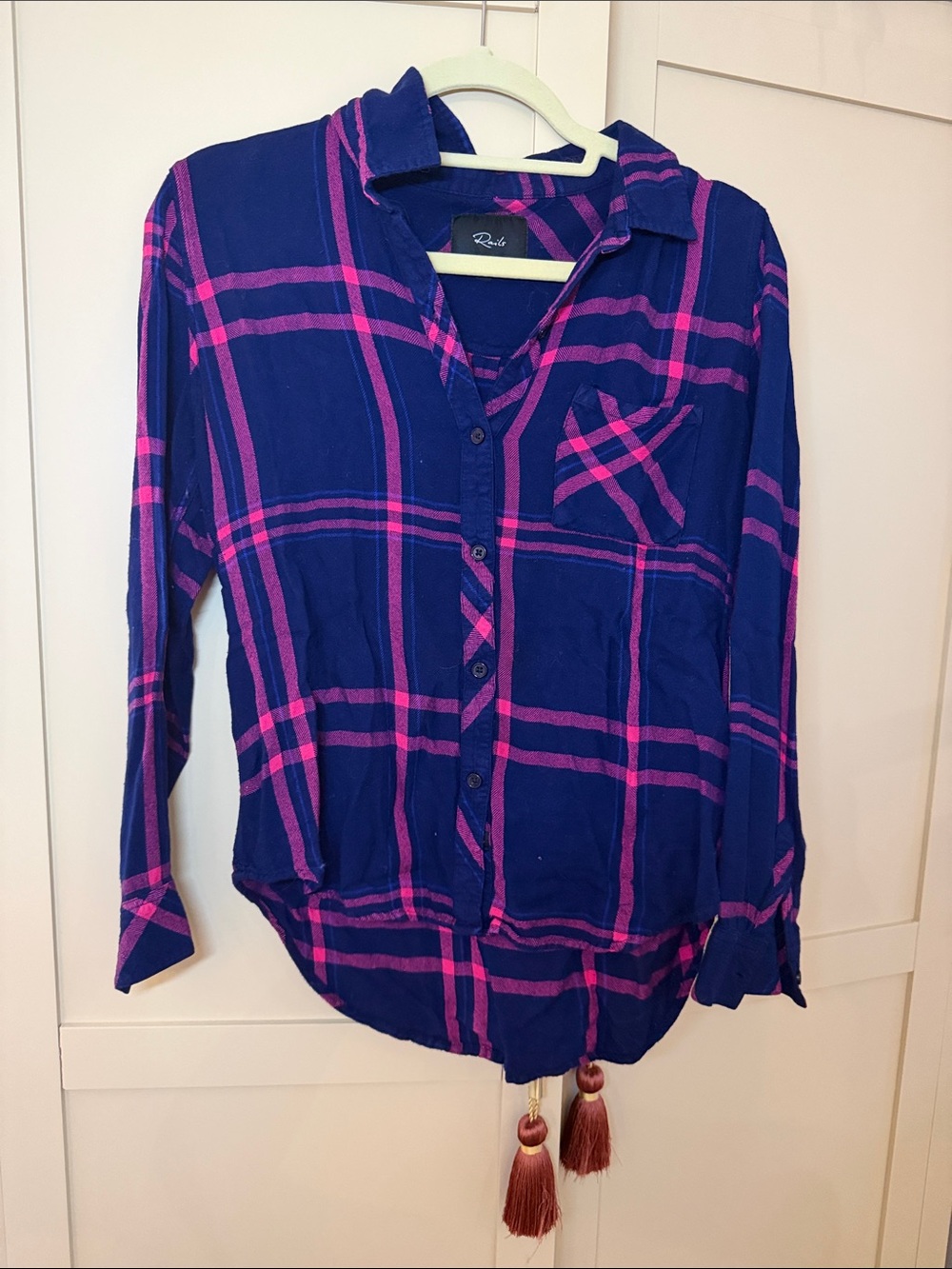 Rails Blue and Pink Plaid Flannel Button-Down Shirt